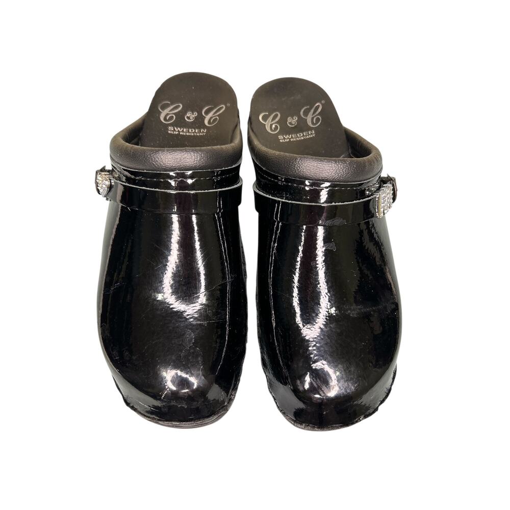 C&C Sweden Black Diamond Patent Leather Open Back Clogs Size 37 / US 7 - Picture 2 of 10